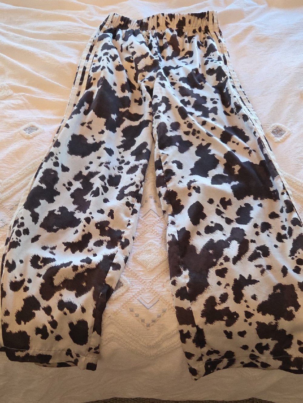 Adidas Wide-Leg Cow Print Pants - Brown & Off White